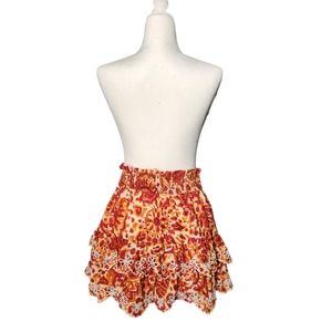 House of Harlow 1960 Floral Mini Skirt Orange Red Tiered Eyelet Women's M Preppy